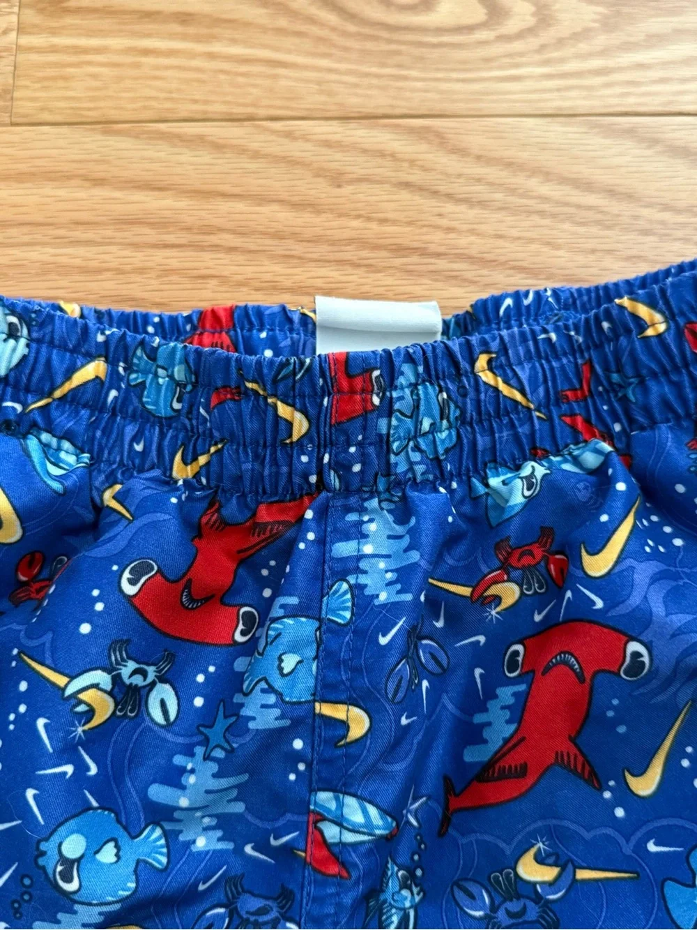 Nike fish crab swoosh blue colorful logo swim trunks YL